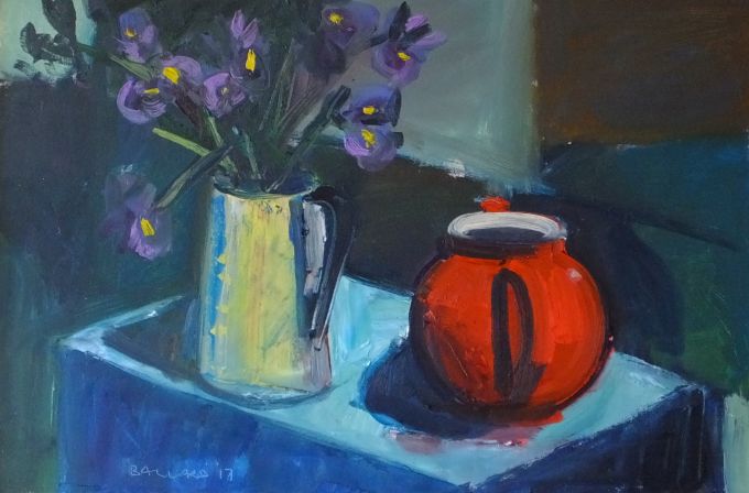 Image of Red Teapot with Irises by Brian Ballard RUA