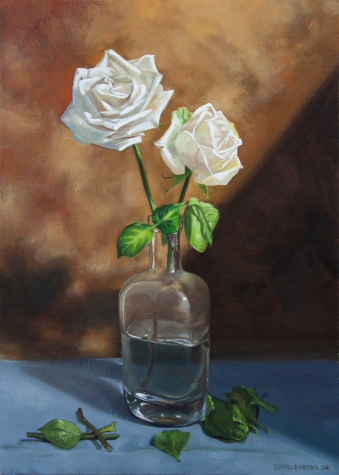 Image of 2 White Roses in Bottle by Paul Porter 