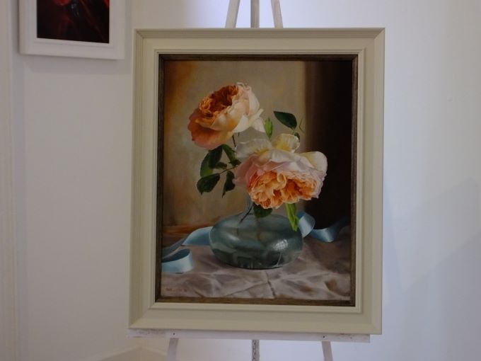 Peony Roses in Glass Vase
