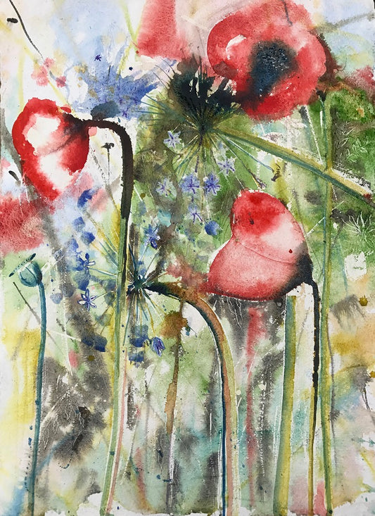 Image of Agapanthus, Poppies, Wind and Rain by Rosalind McConaghy 